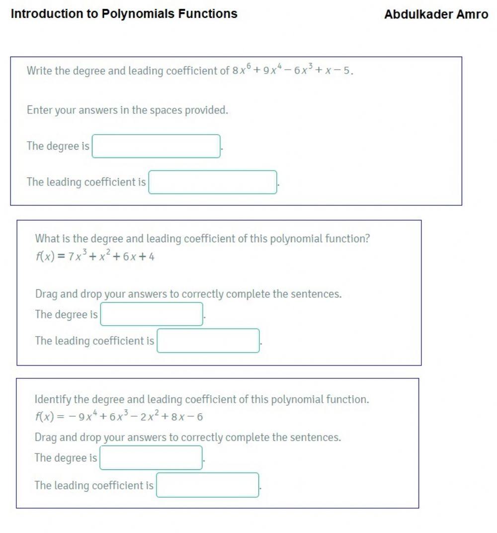 Introduction to Polynomials Functions worksheet | Live Worksheets
