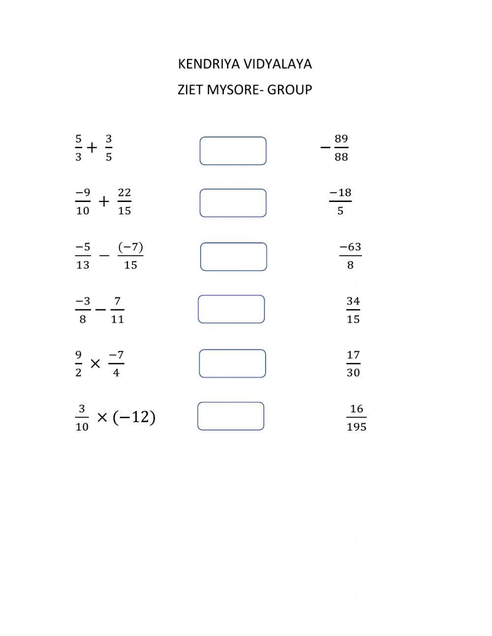Class 7-Rational numbers-Place the correct answers