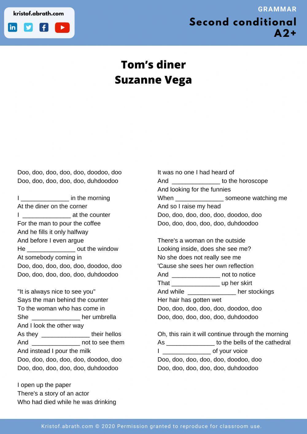 Present continuous song Tom's diner