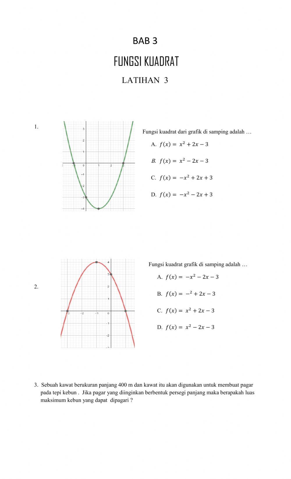 FUNGSI KUADRAT  Latihan 3