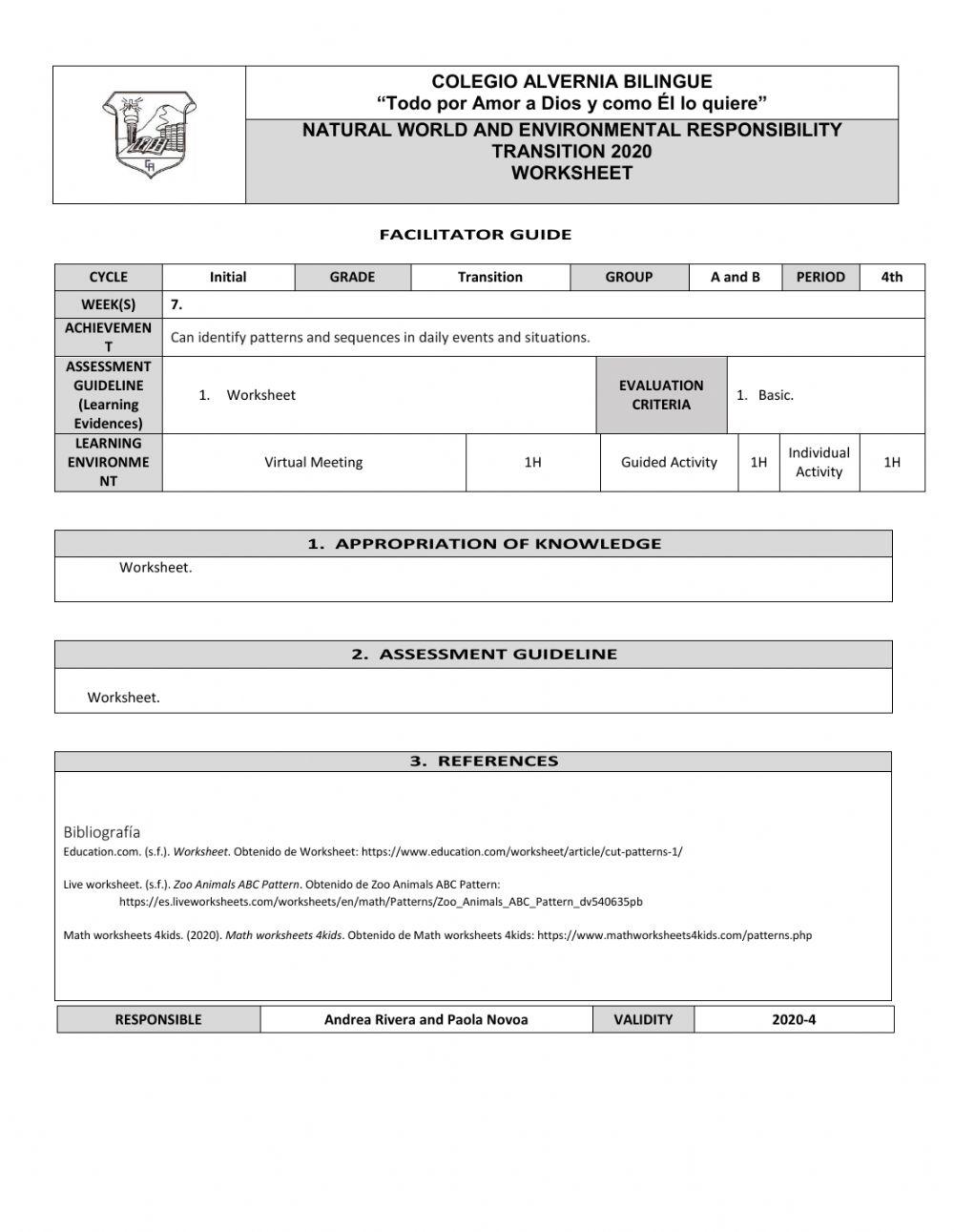 Worksheet: Continue the pattern