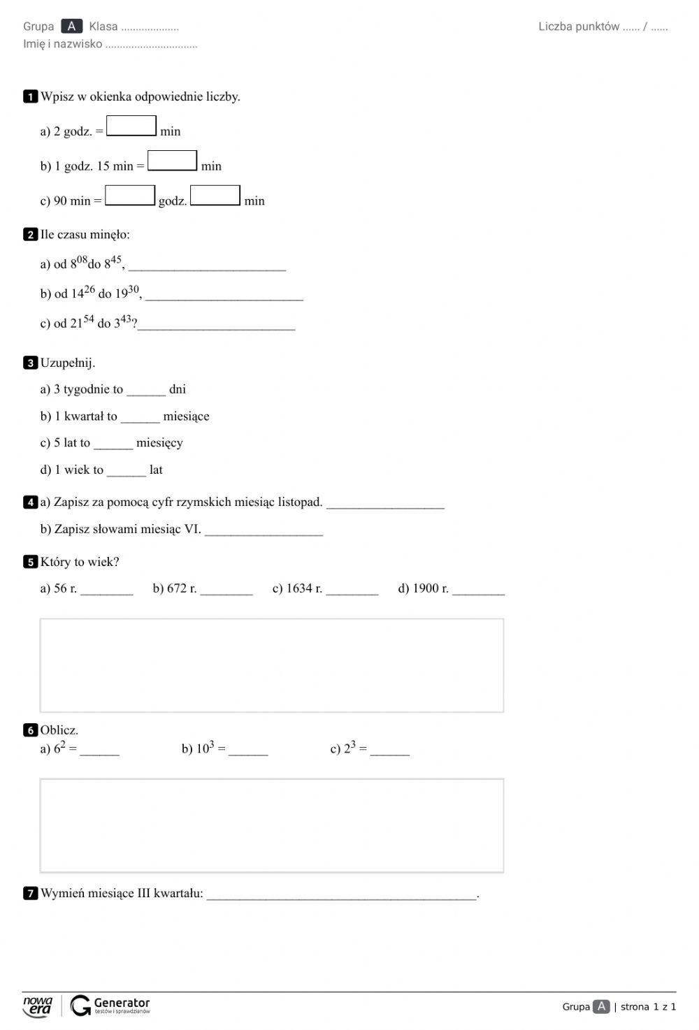 Upływ czasu+potęgowanie - kl.4 Nowa Era