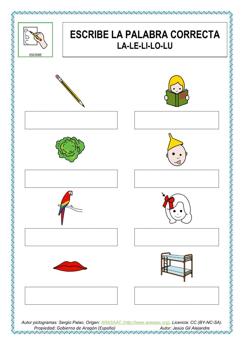 Escribe palabras con la le li lo lu