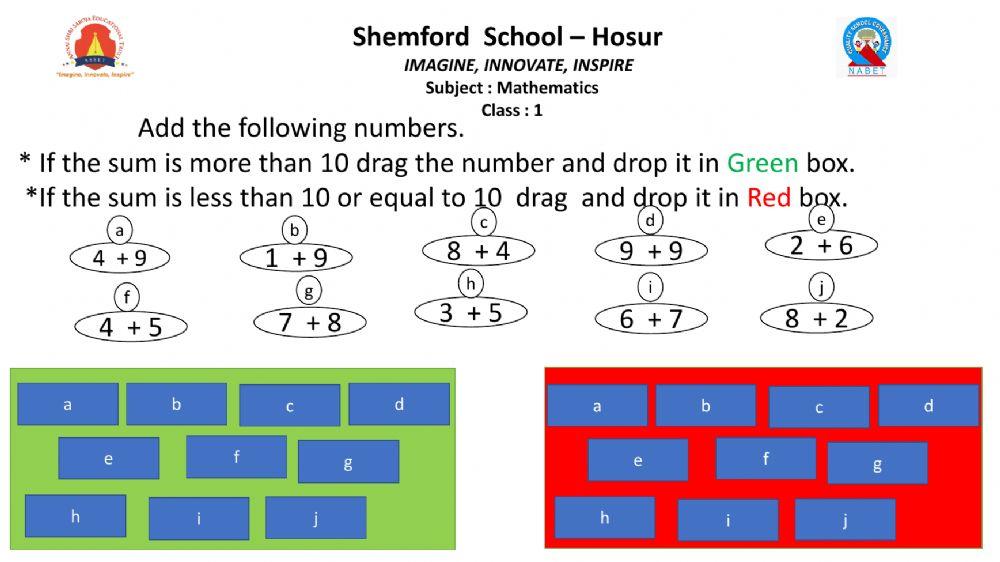 Addition online worksheet for Grade 1 | Live Worksheets