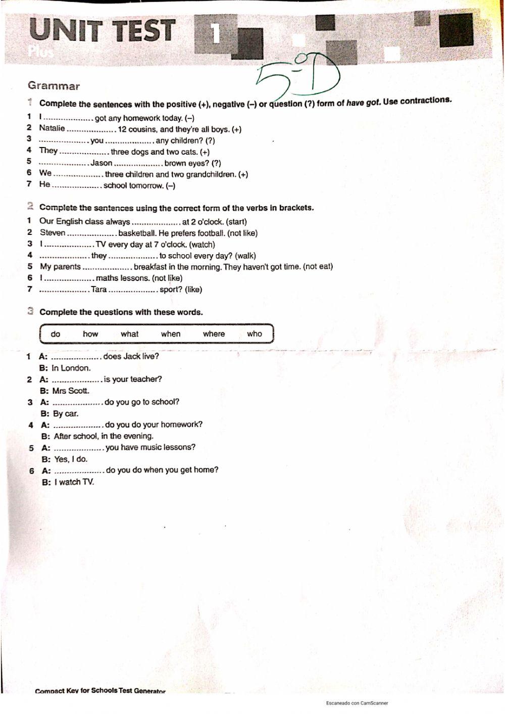 Examen Inglés Tema 1 Quinto worksheet Live Worksheets