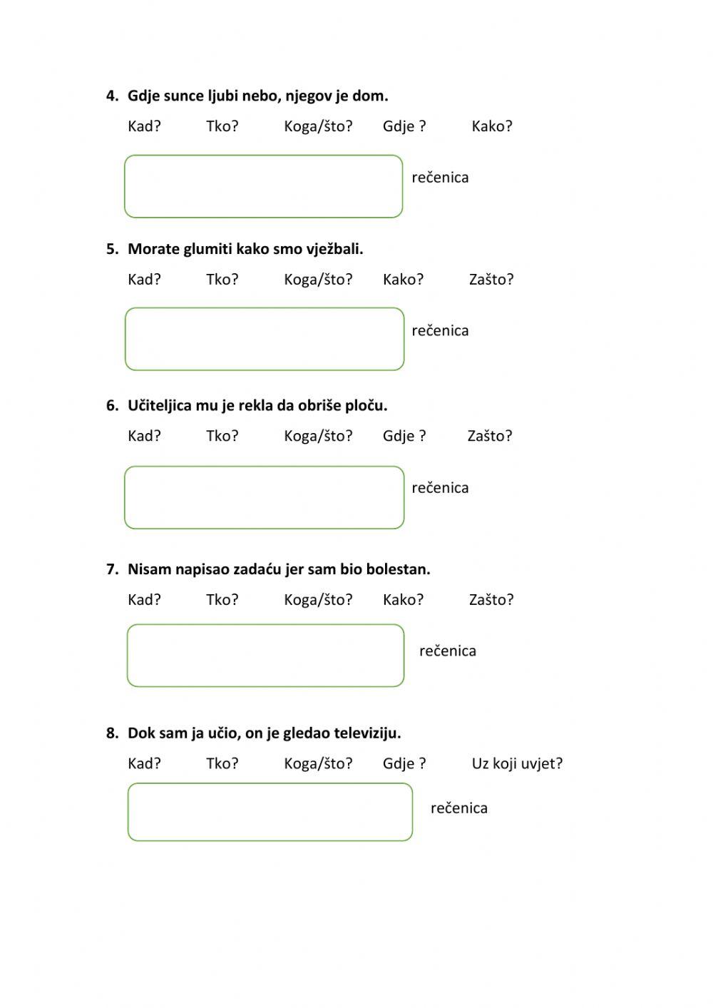 Zavisnosložene rečenice, 8. razred