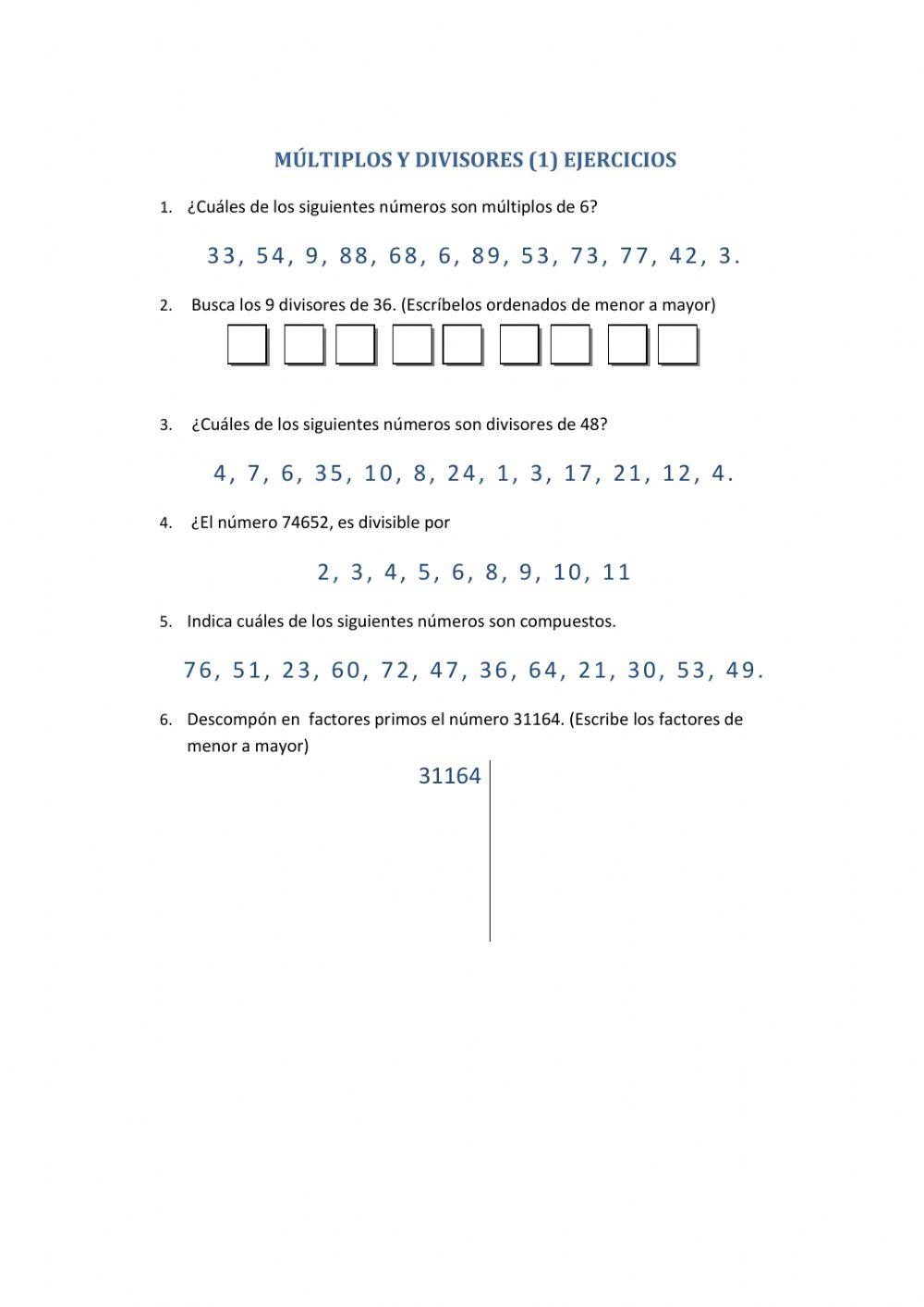 Múltiplos y divisores