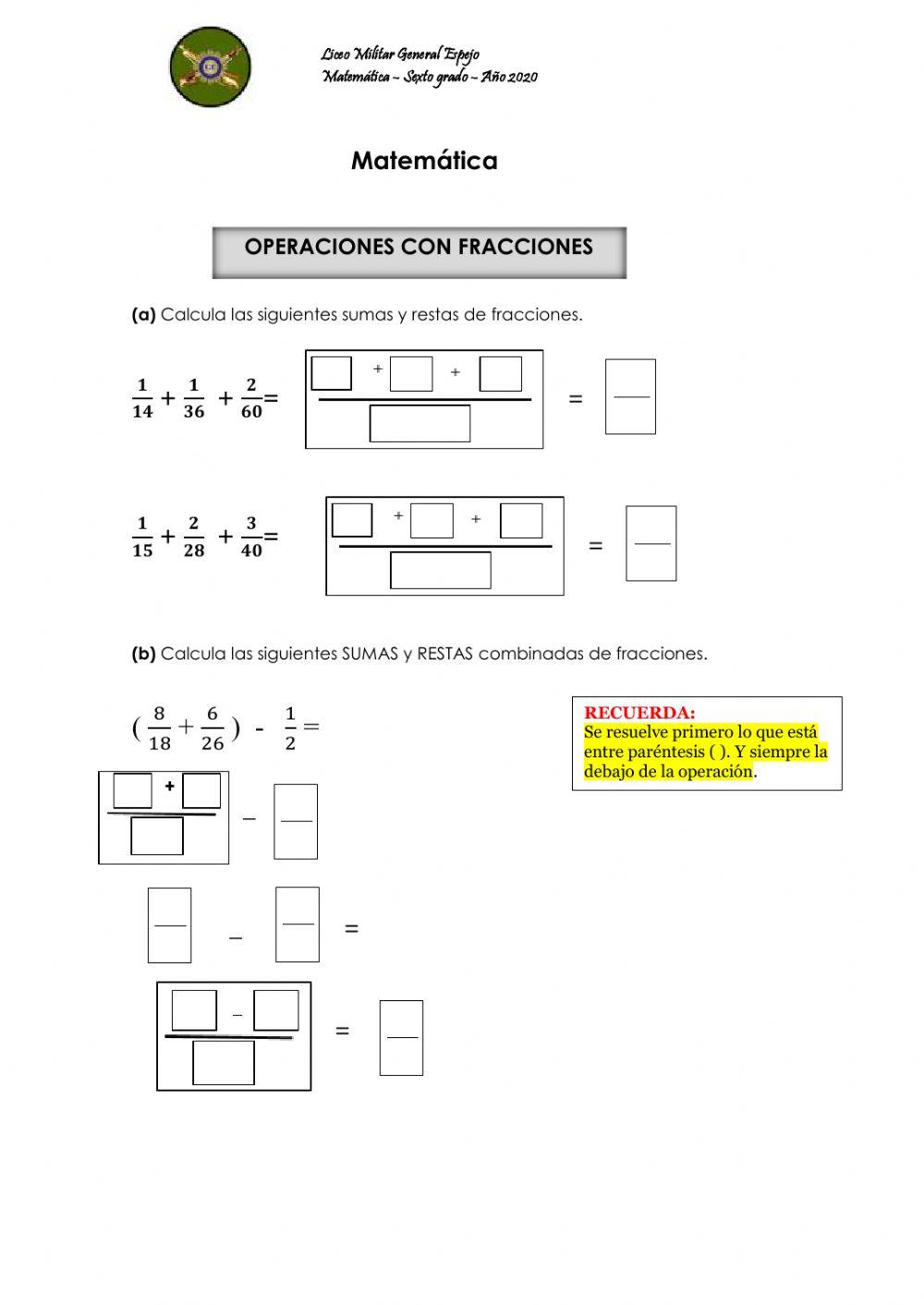 Operaciones (sumas y restas) c-fracciones