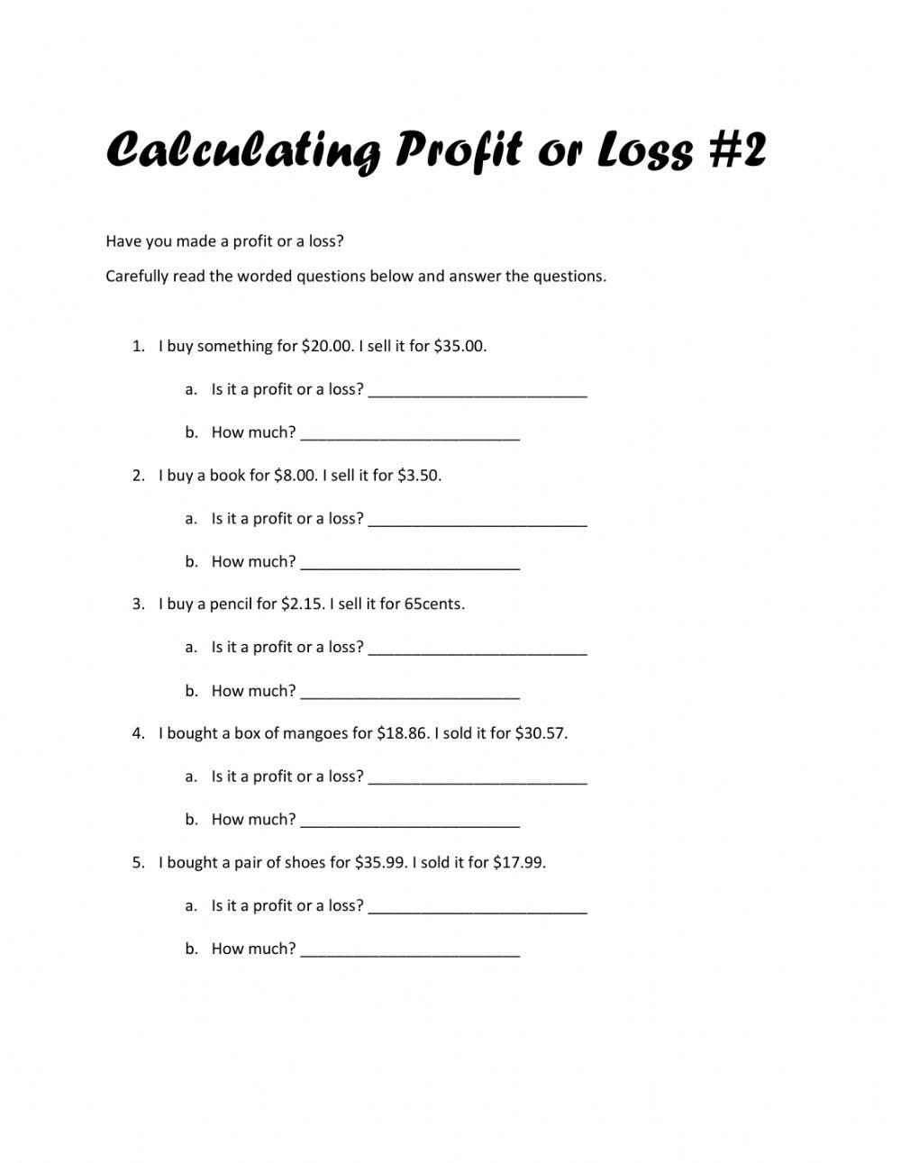 Calculating Profit and Loss -2