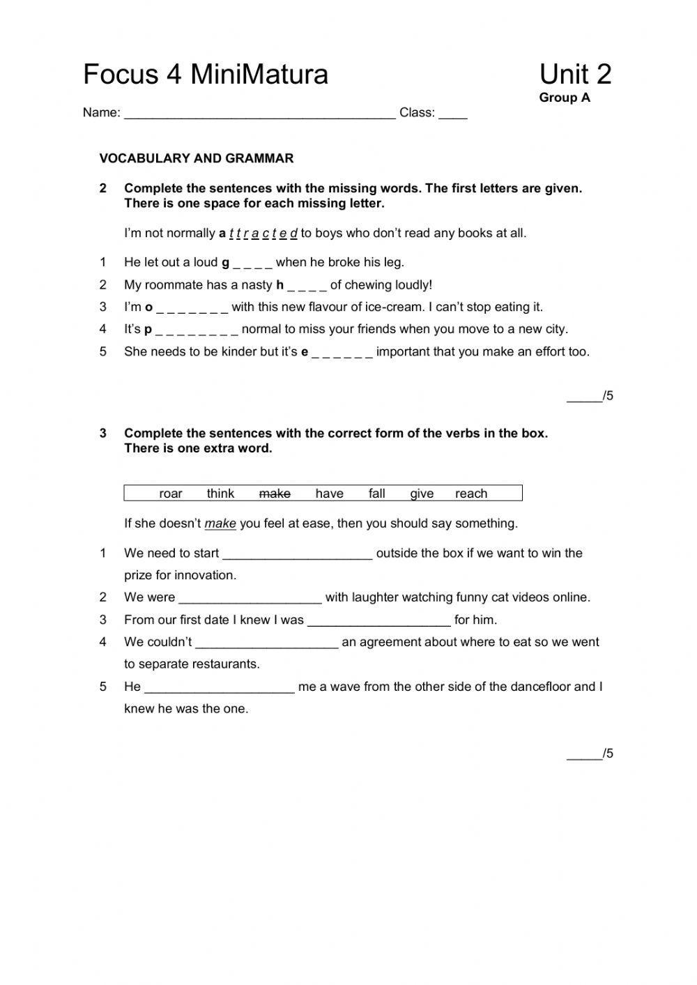 Focus 4 Unit 2 test