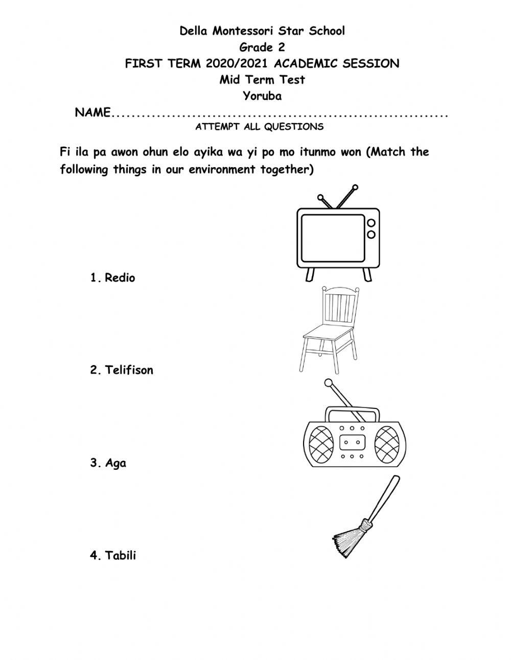 Grade 2 yoruba mid term test Grade 2 yoruba mid term test