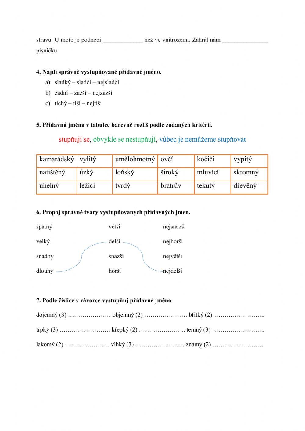 Pracovní list - Přídavná jména