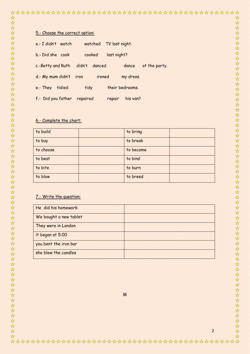 Past simple regular and irregular verbs