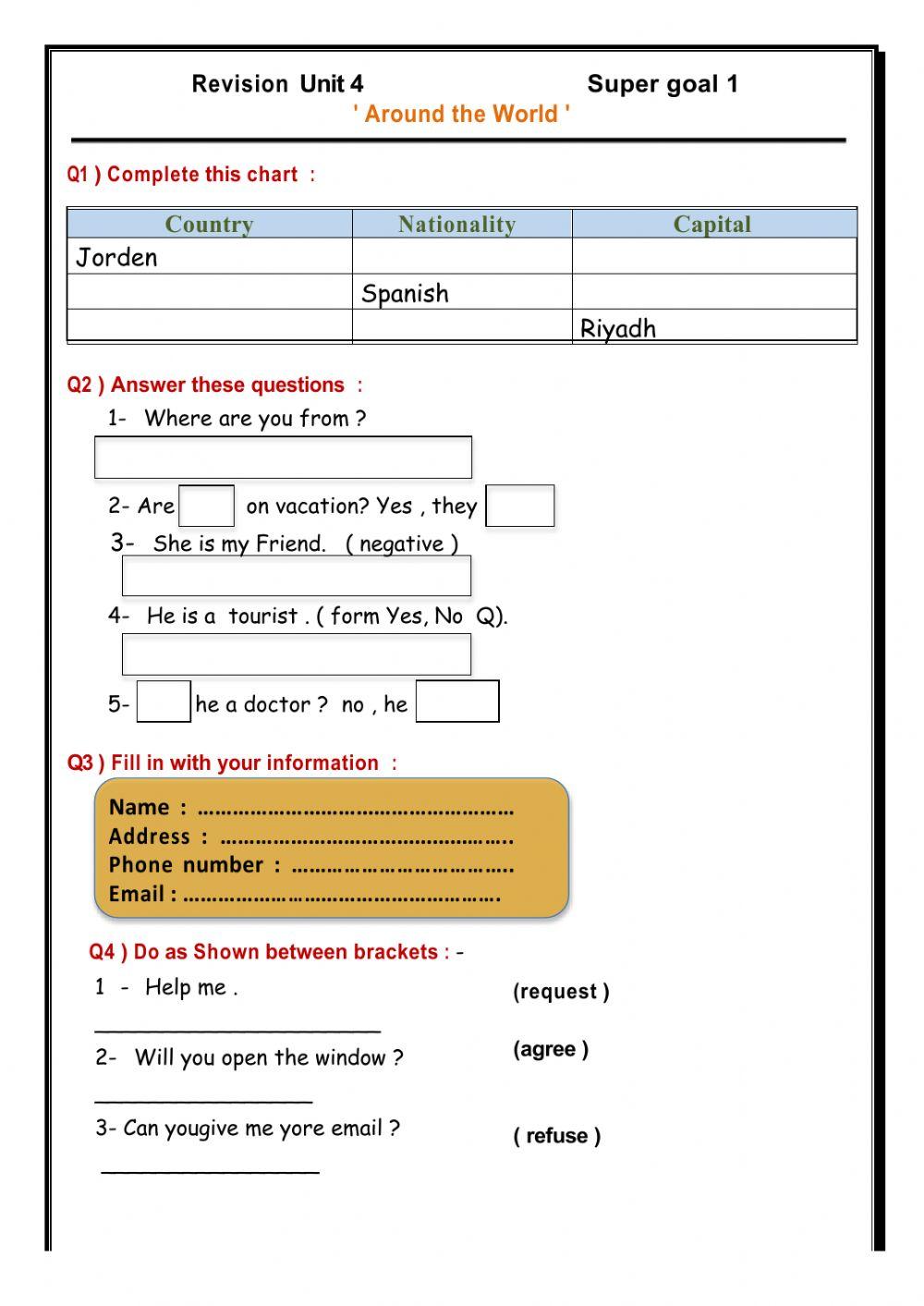 Super goal1 Revision unit 4
