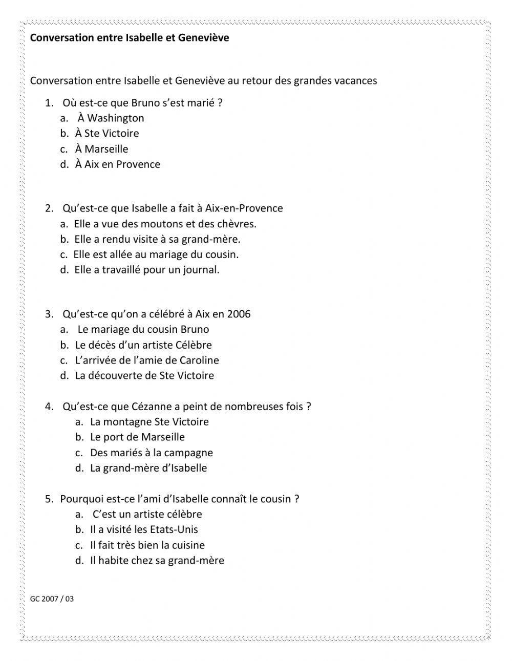 Conversation entre Isabelle et Genevieve - ecoute