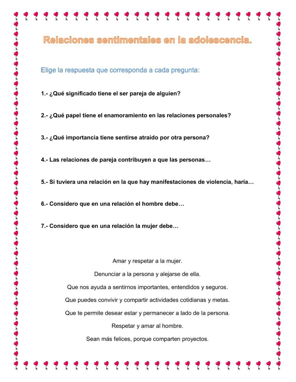 Relaciones sentimentales en la adolescencia.