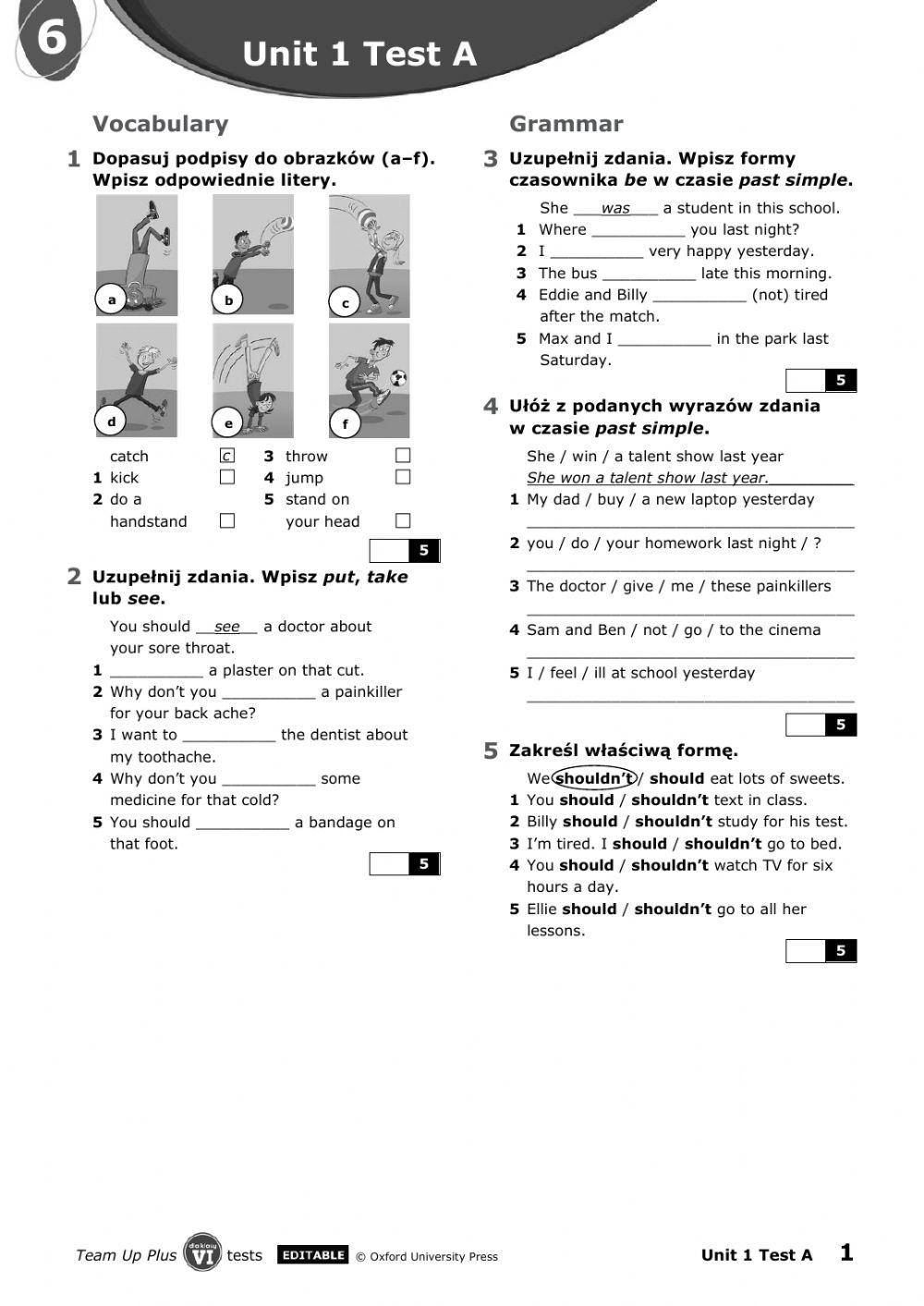 Team up plus 6. Unit 1 test.