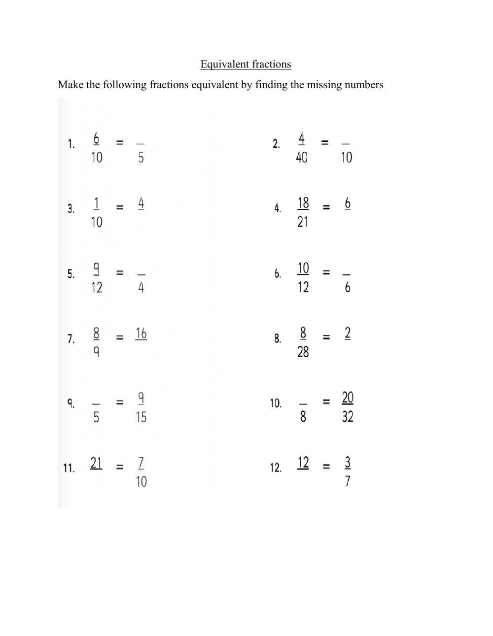Equivalent fractions