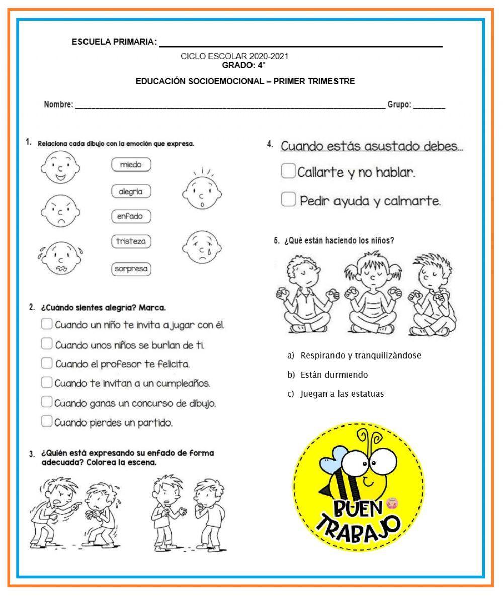 Examen de educación socioemocional 4° grado-primer trimestre