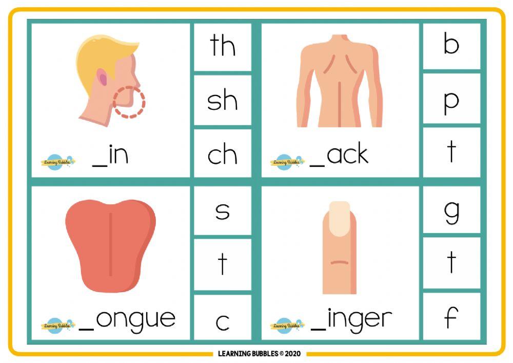 Parts of the body: spelling