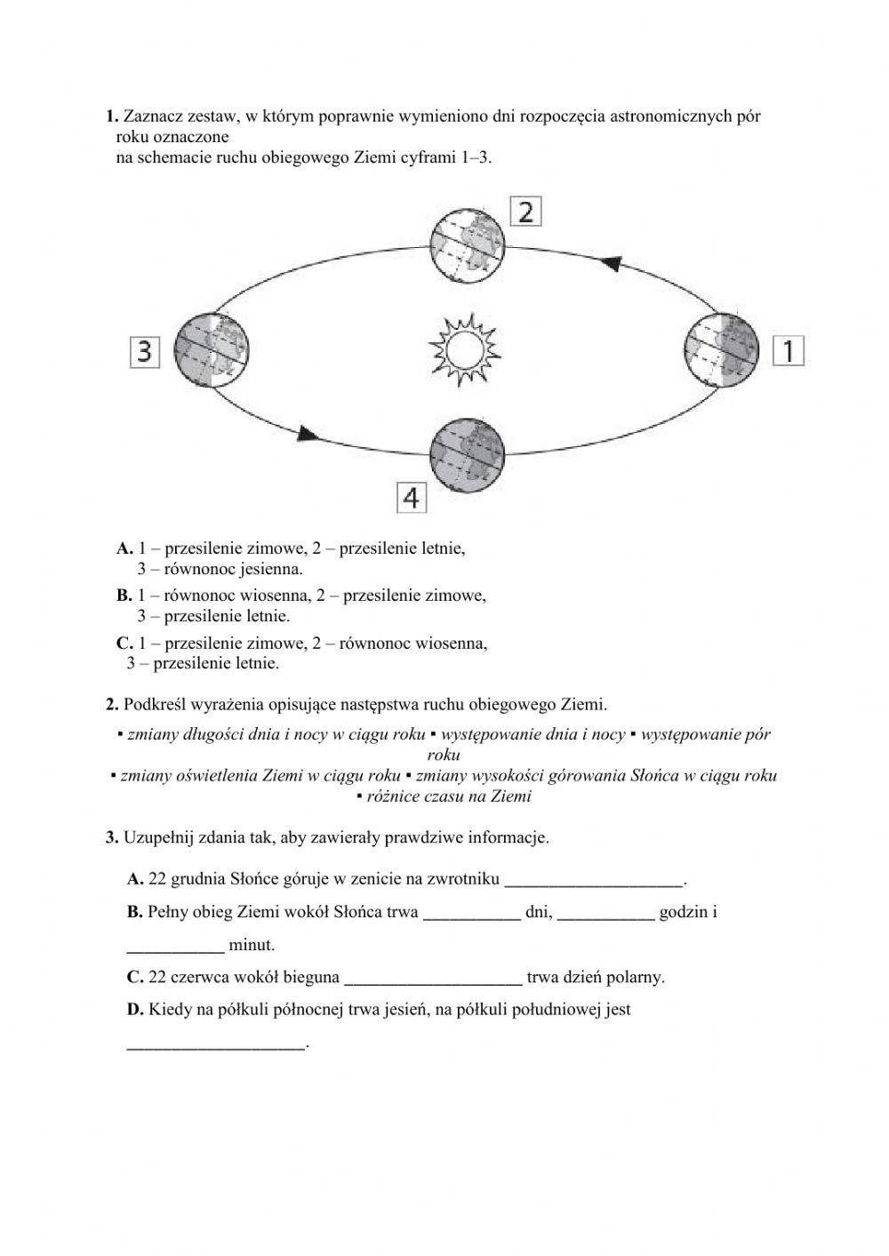 Ruch Obiegowy Ziemi Klasa 6 Ruch obiegowy Ziemi - karta pracy online exercise for | Live Worksheets