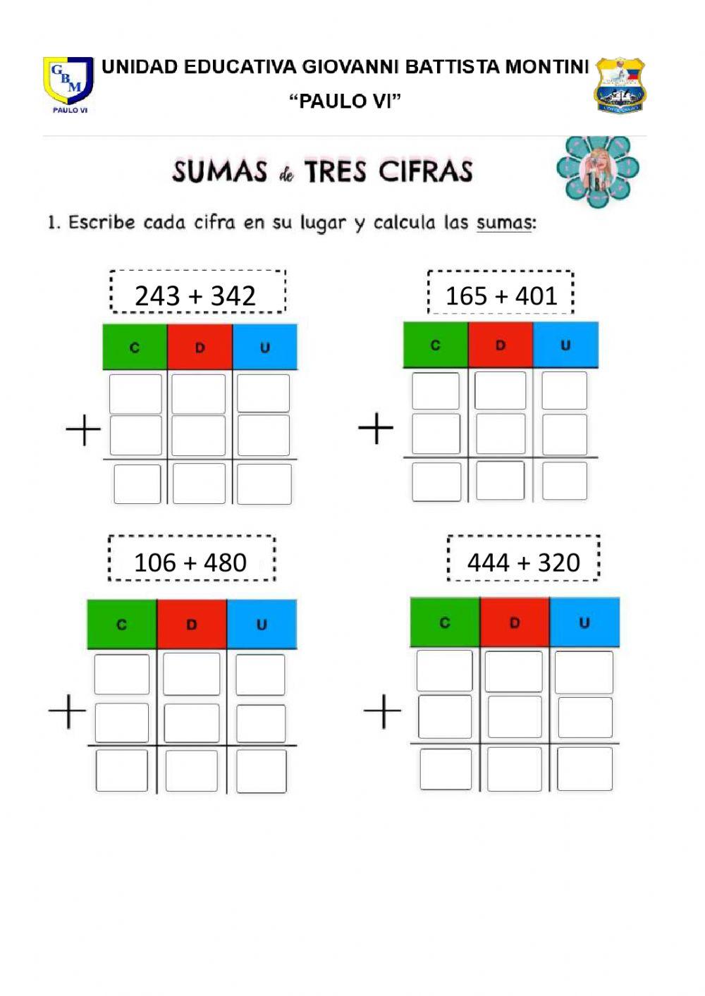 Sumas sin reagrupación