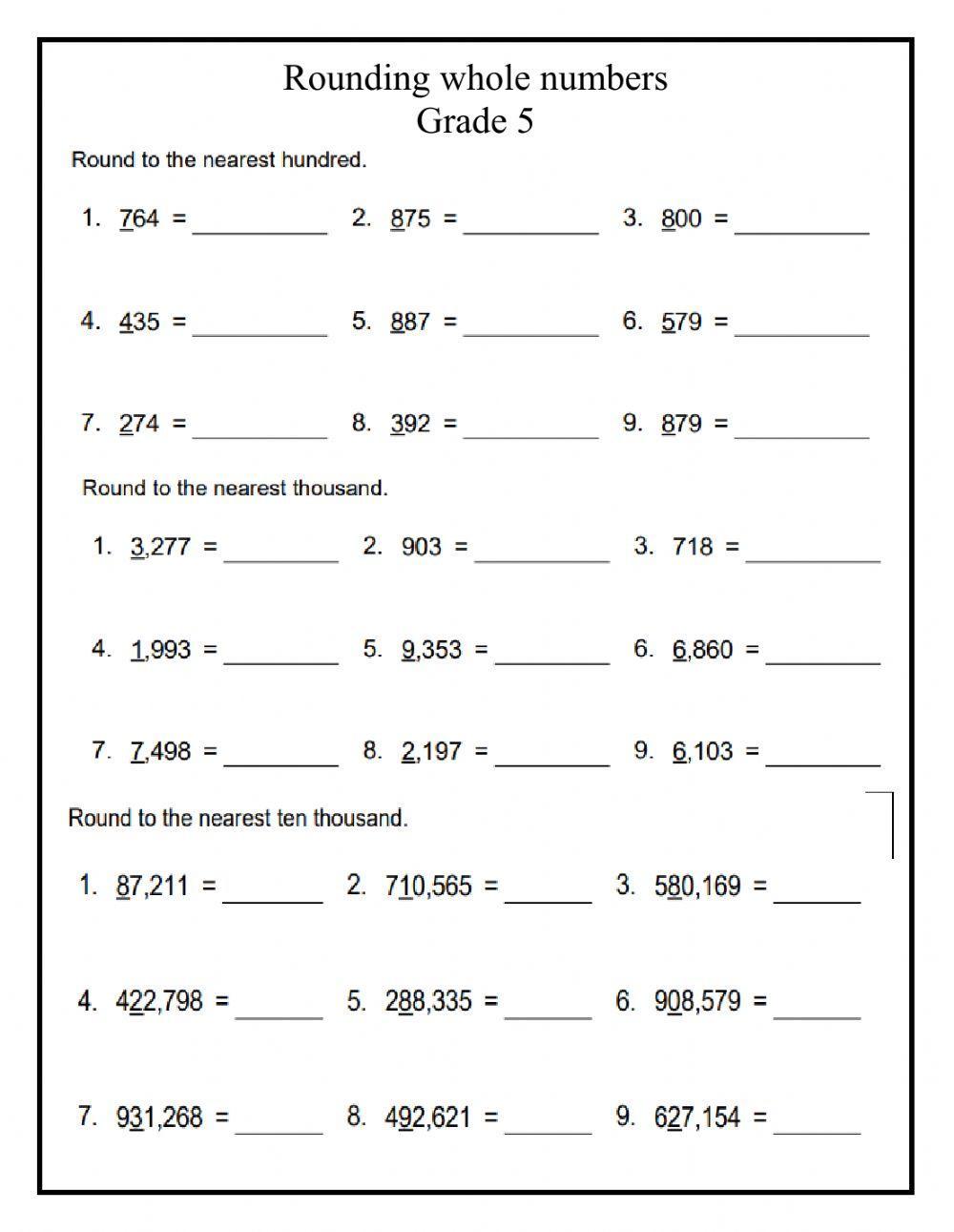 Rounding whole numbers Grade 5