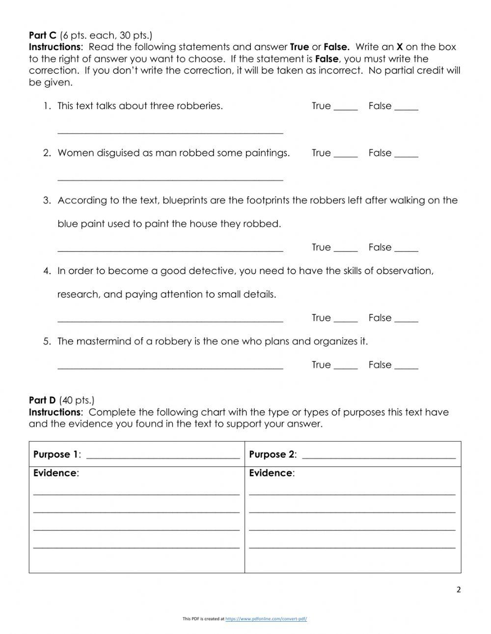 Reading Worksheet No. 1