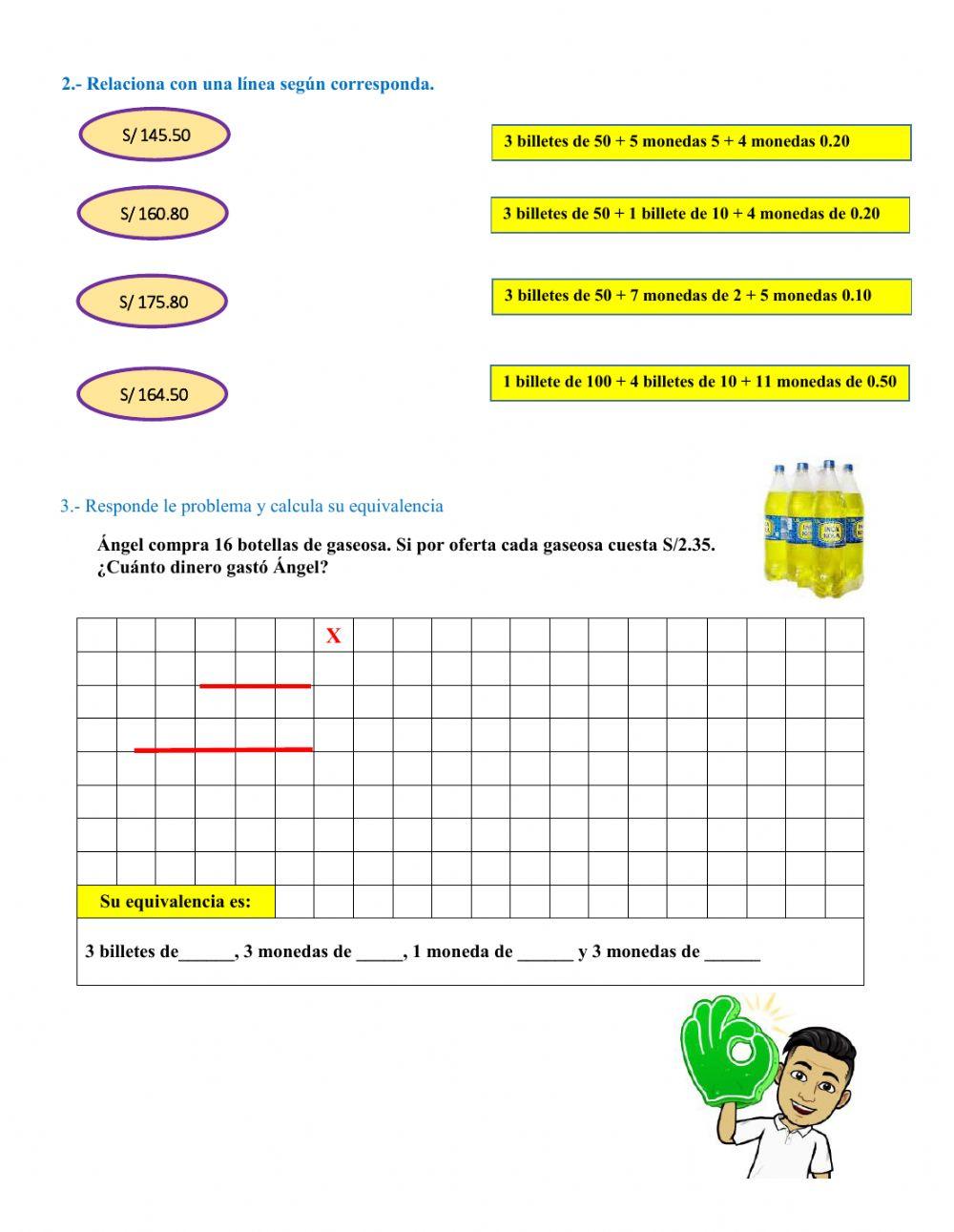 Ficha de refuerzo de equivalencia de billetes y monedas