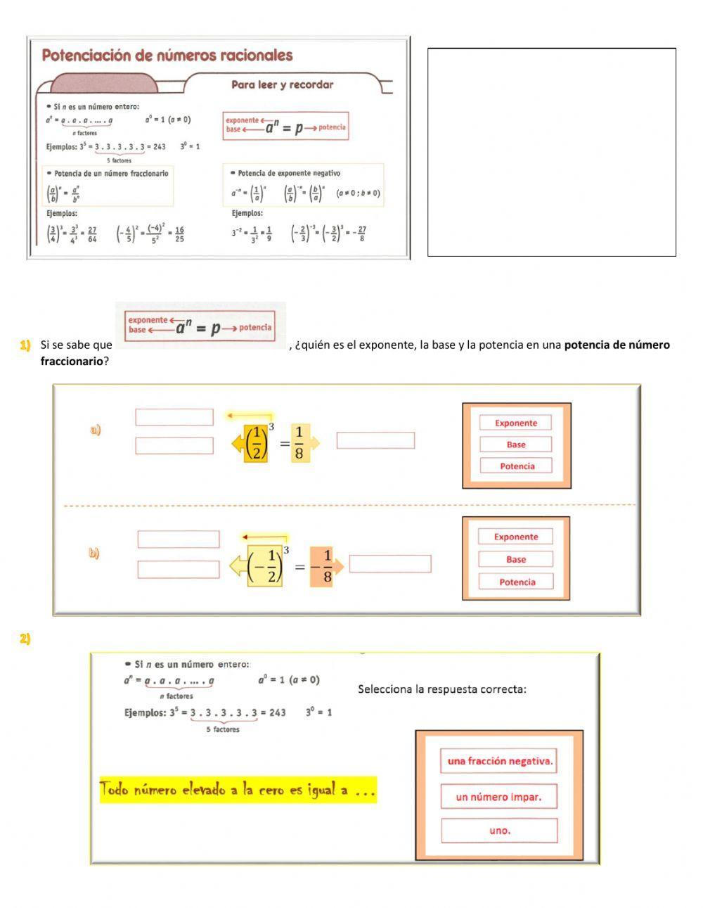 Potencias y raíces de números racionales. 