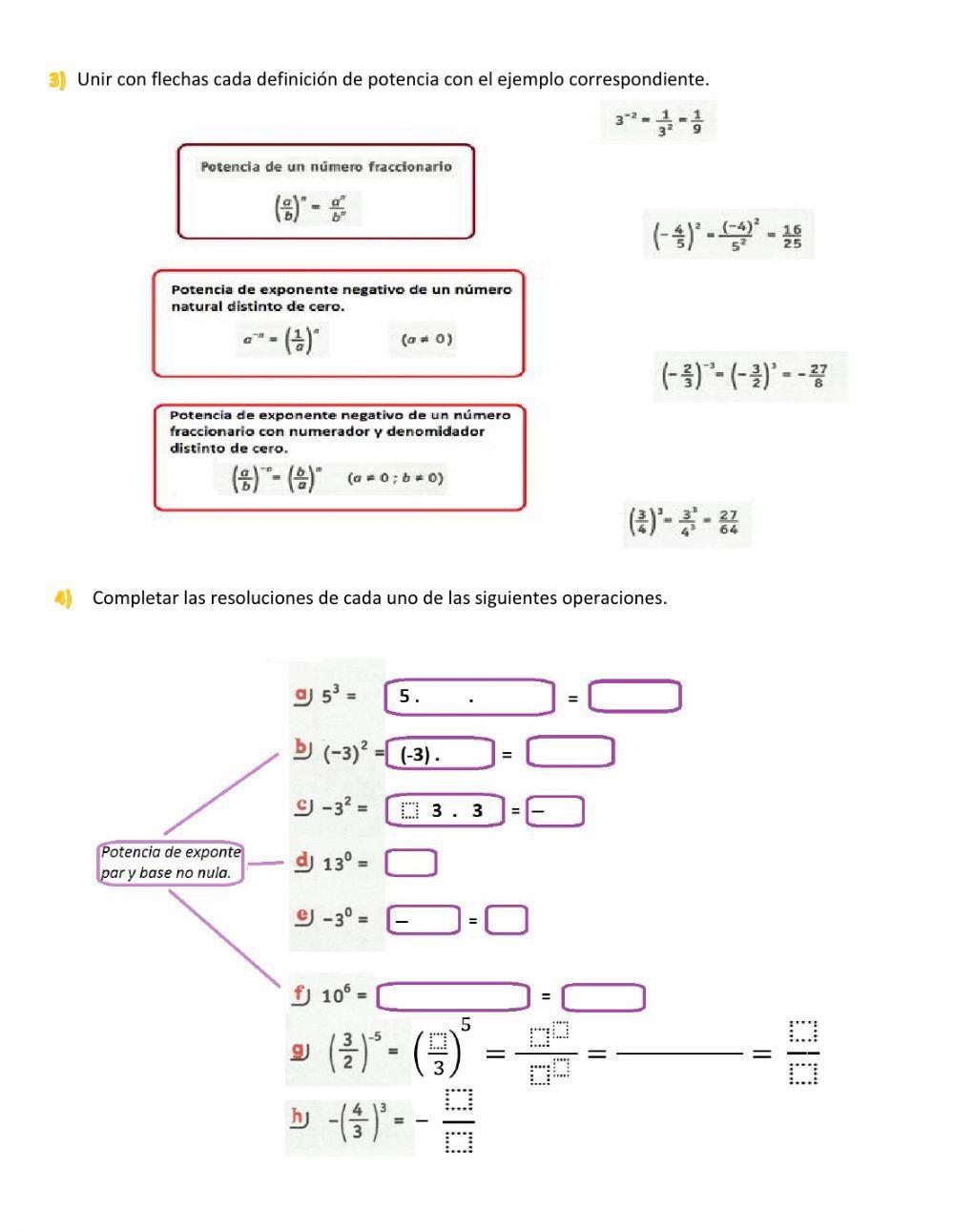 Potencias y raíces de números racionales. 