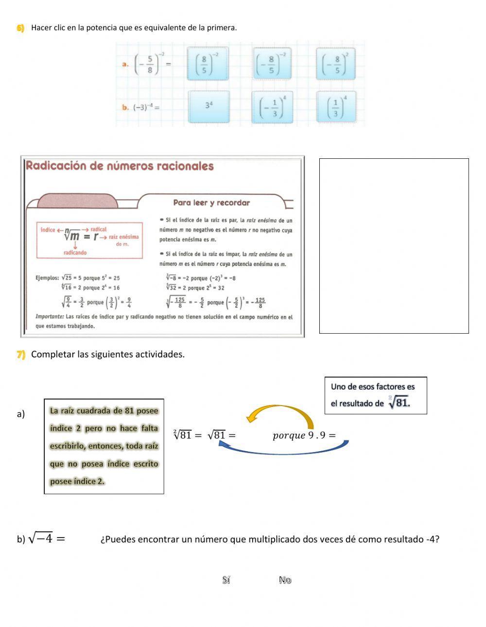 Potencias y raíces de números racionales. 