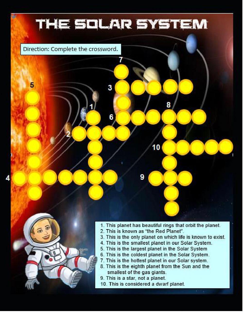 The Solar System crossword worksheet Live Worksheets