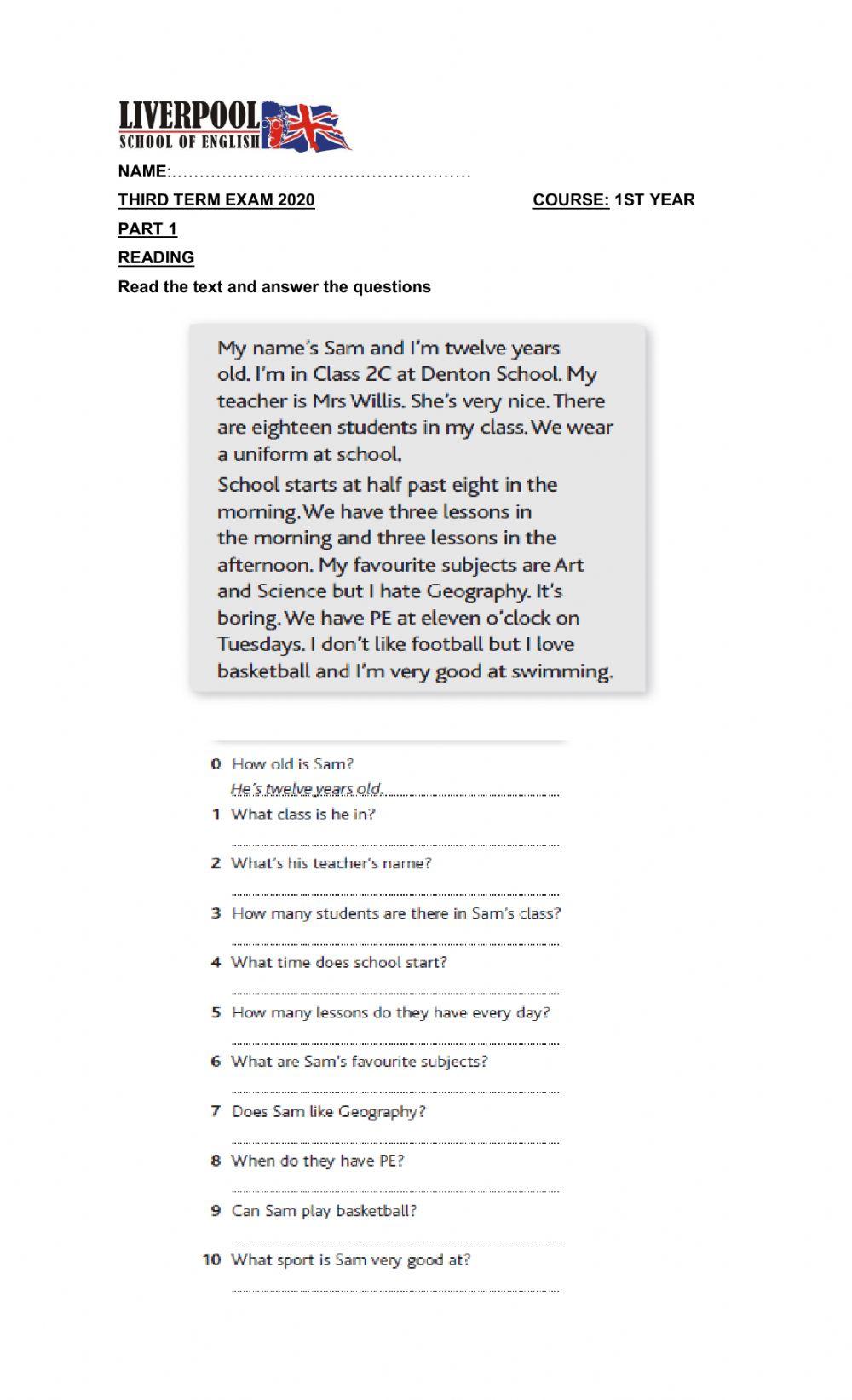 Third term exam 2020  1st year