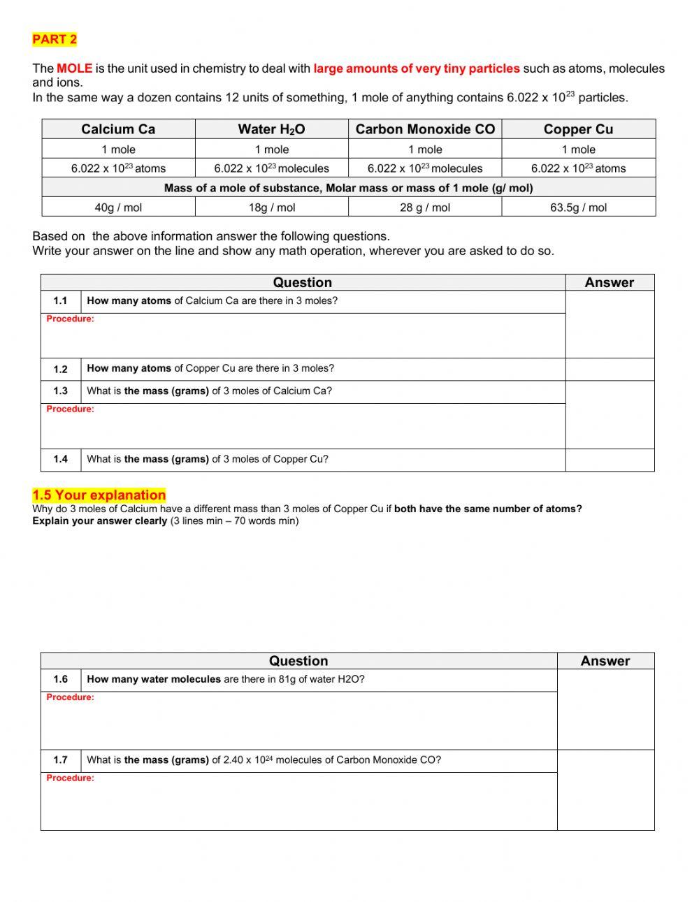 Mole conversions introduction