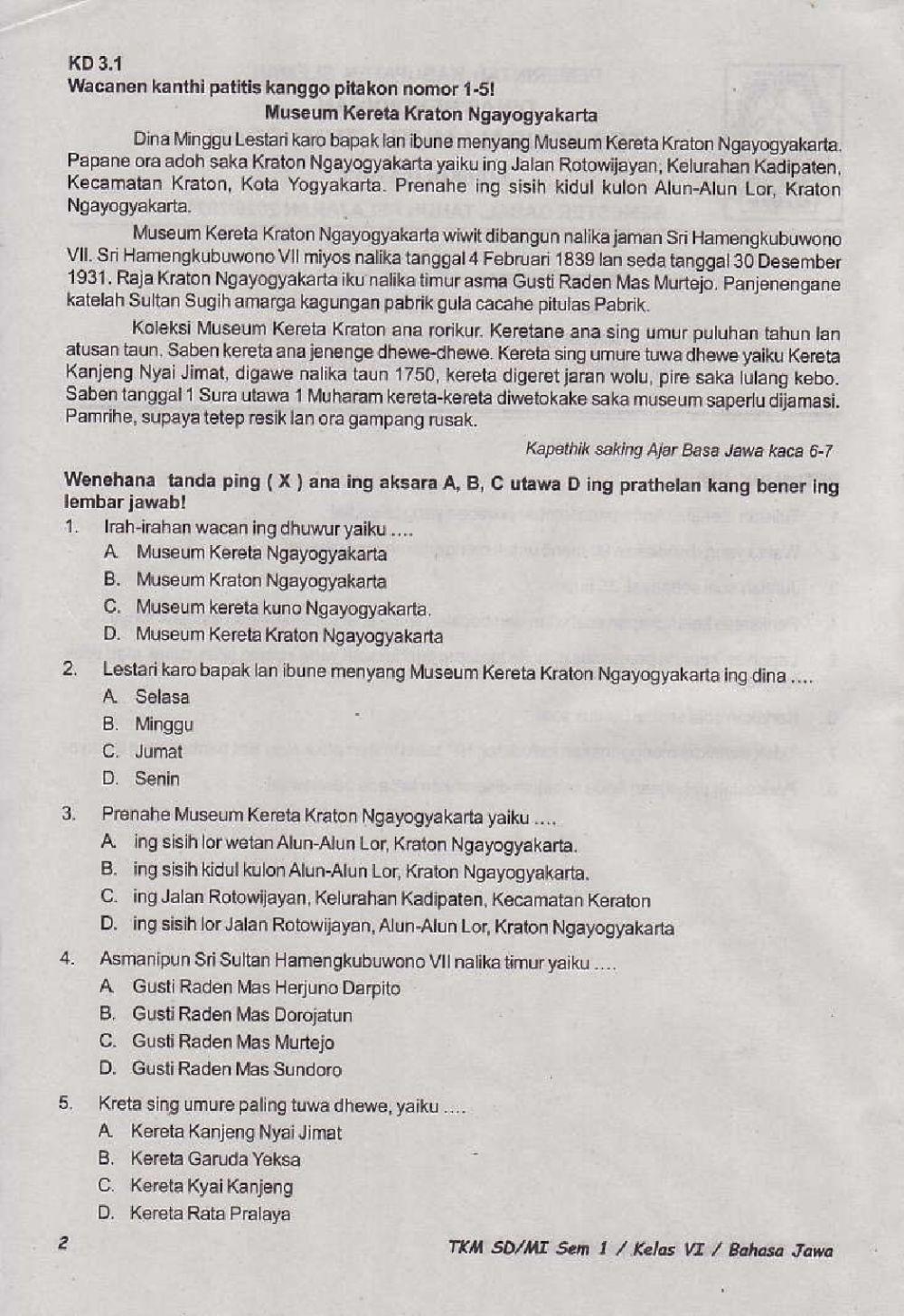 Penilaian Akhir Semester 1 Kelas 6