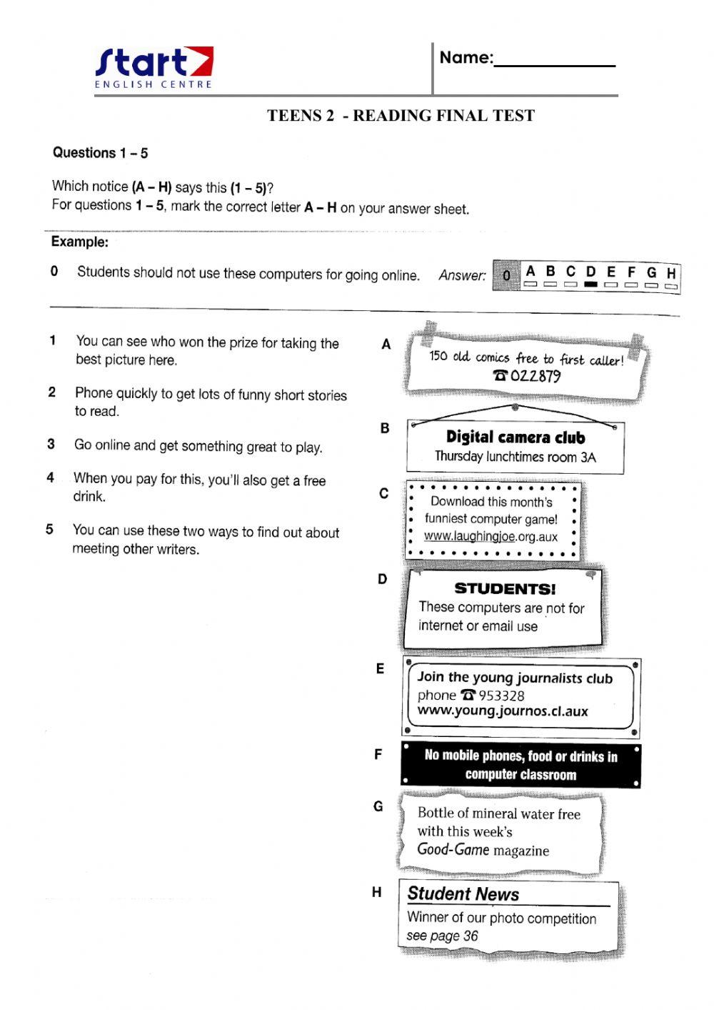 Final test reading teens 2
