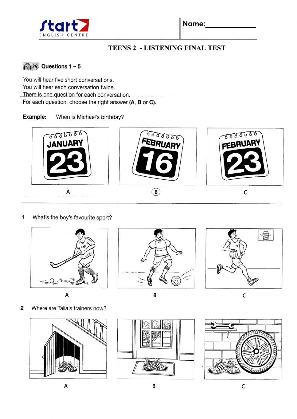 Listening final test teens 2