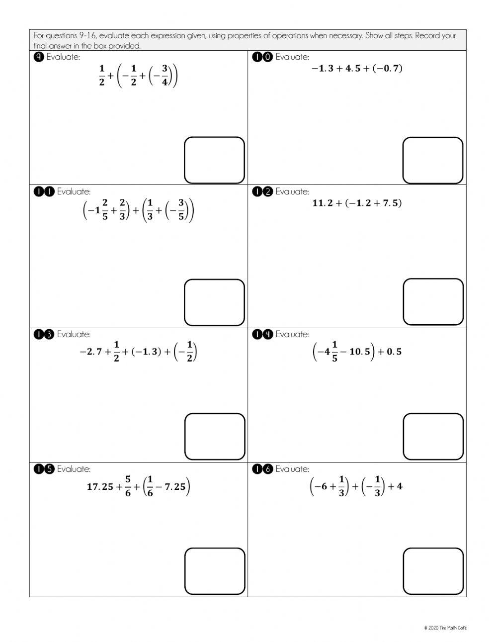 Adding and Subtracting Rational Numbers using properties