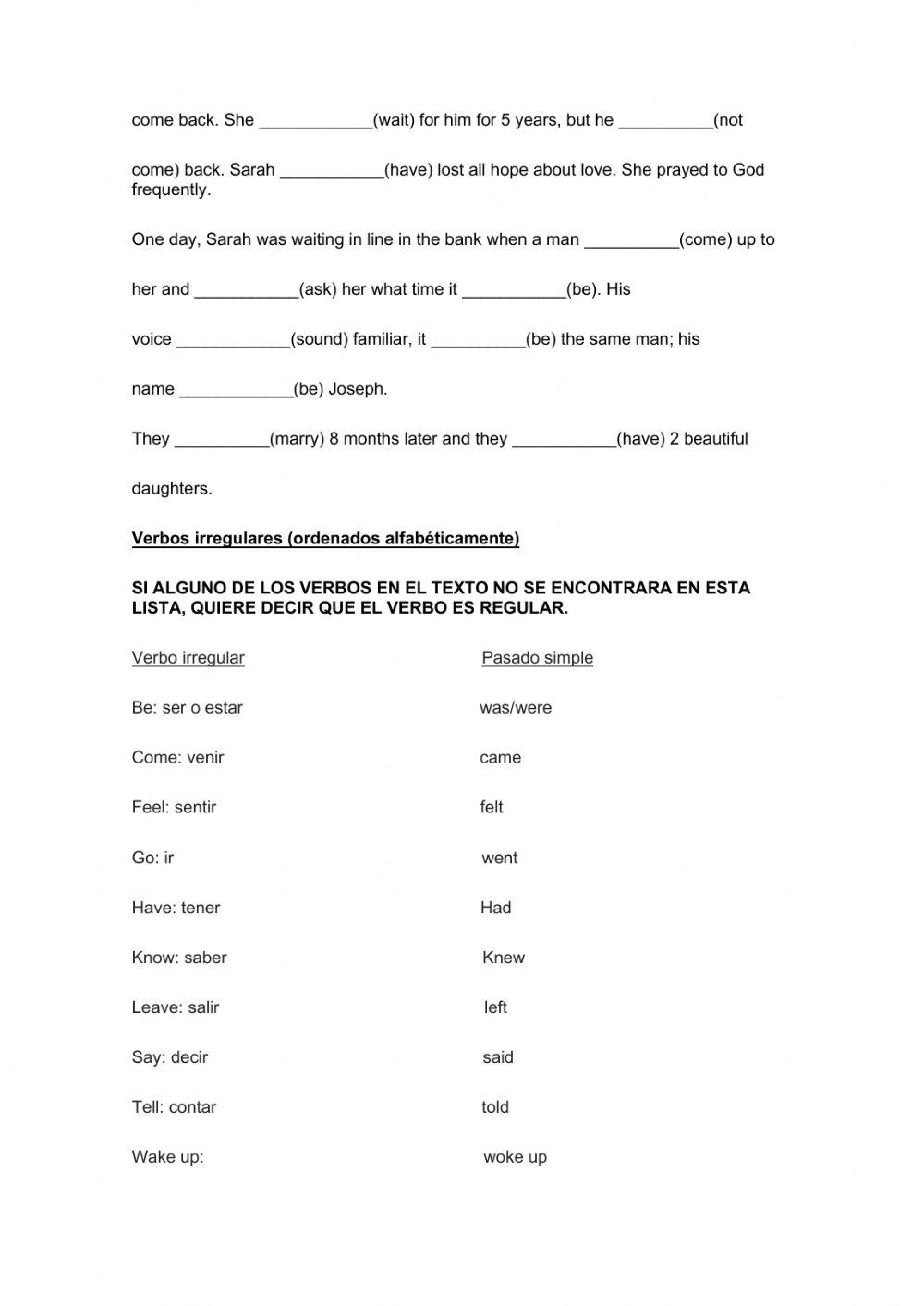 Past tense reading comprehension