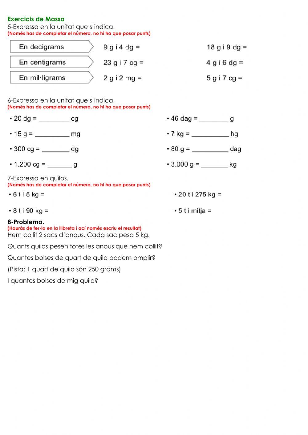 Fitxa repàs Mate 4t Tema 11 Capacitat i massa