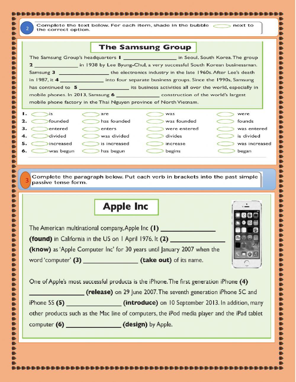 Past simple and past passive Exercise