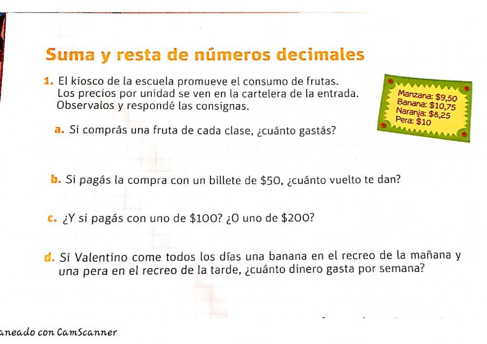 Suma y resta de números decimales