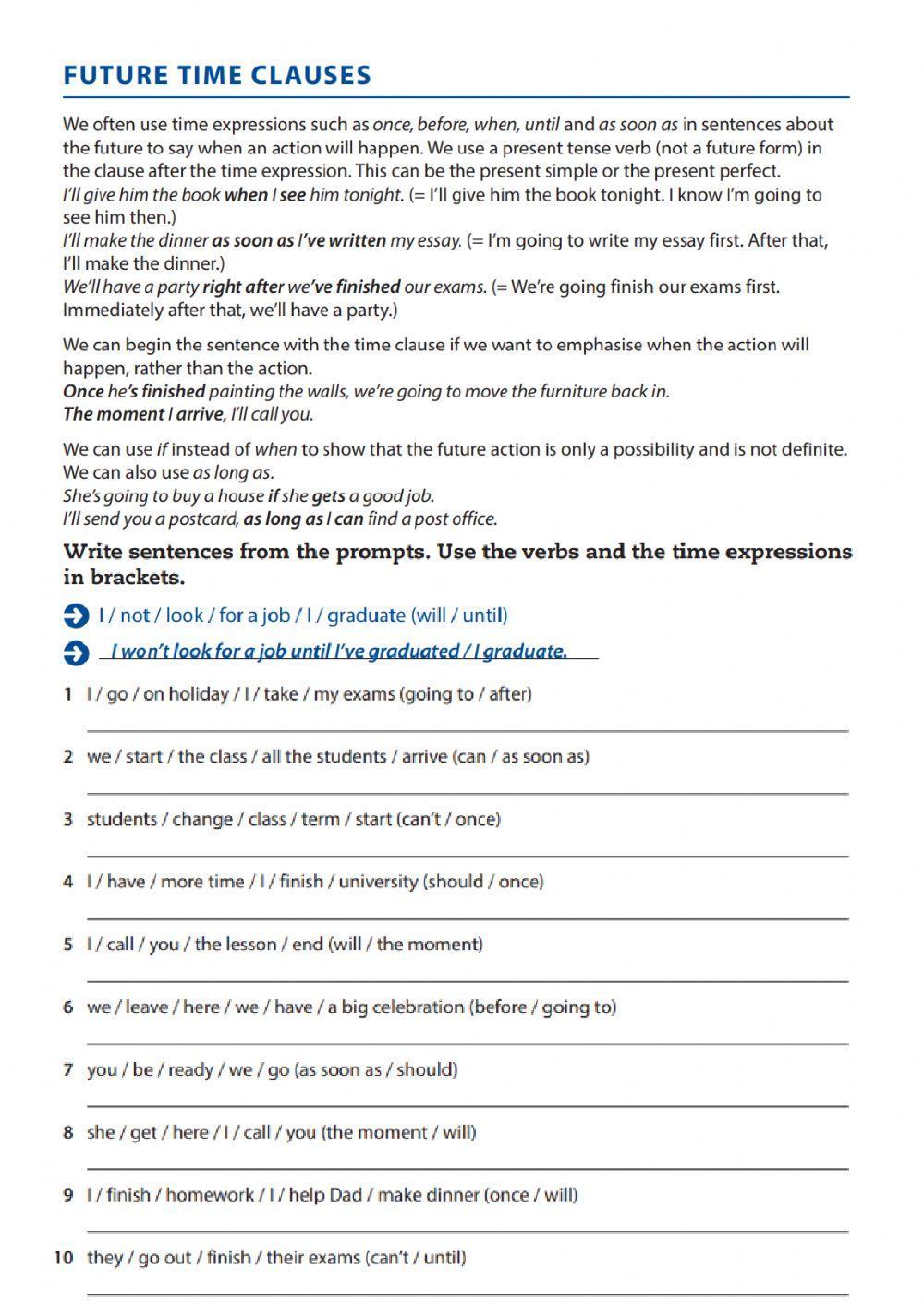 Future Time Clauses interactive exercise Live Worksheets
