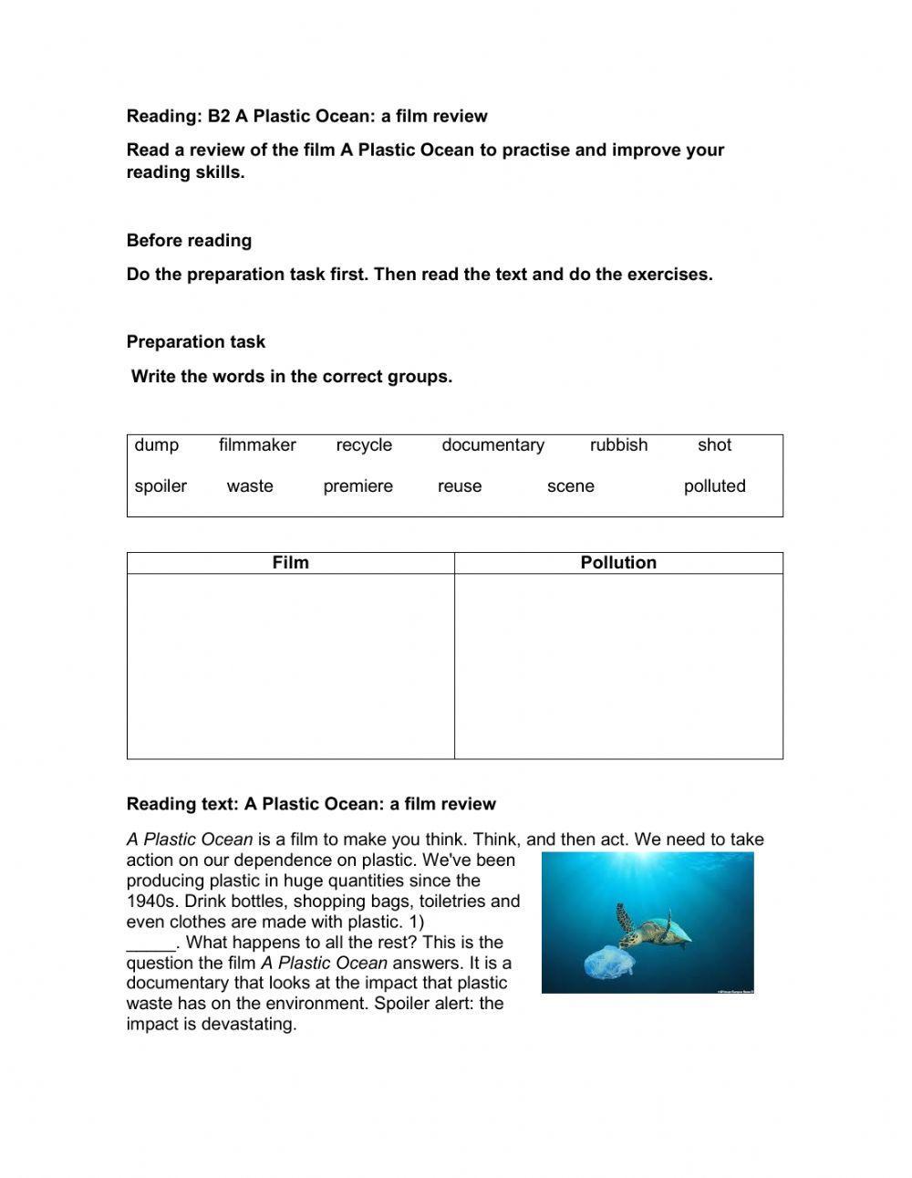 Reading b2 a plastic ocean