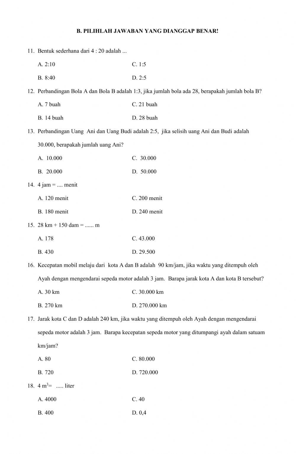 Soal pas matematika kelas 5