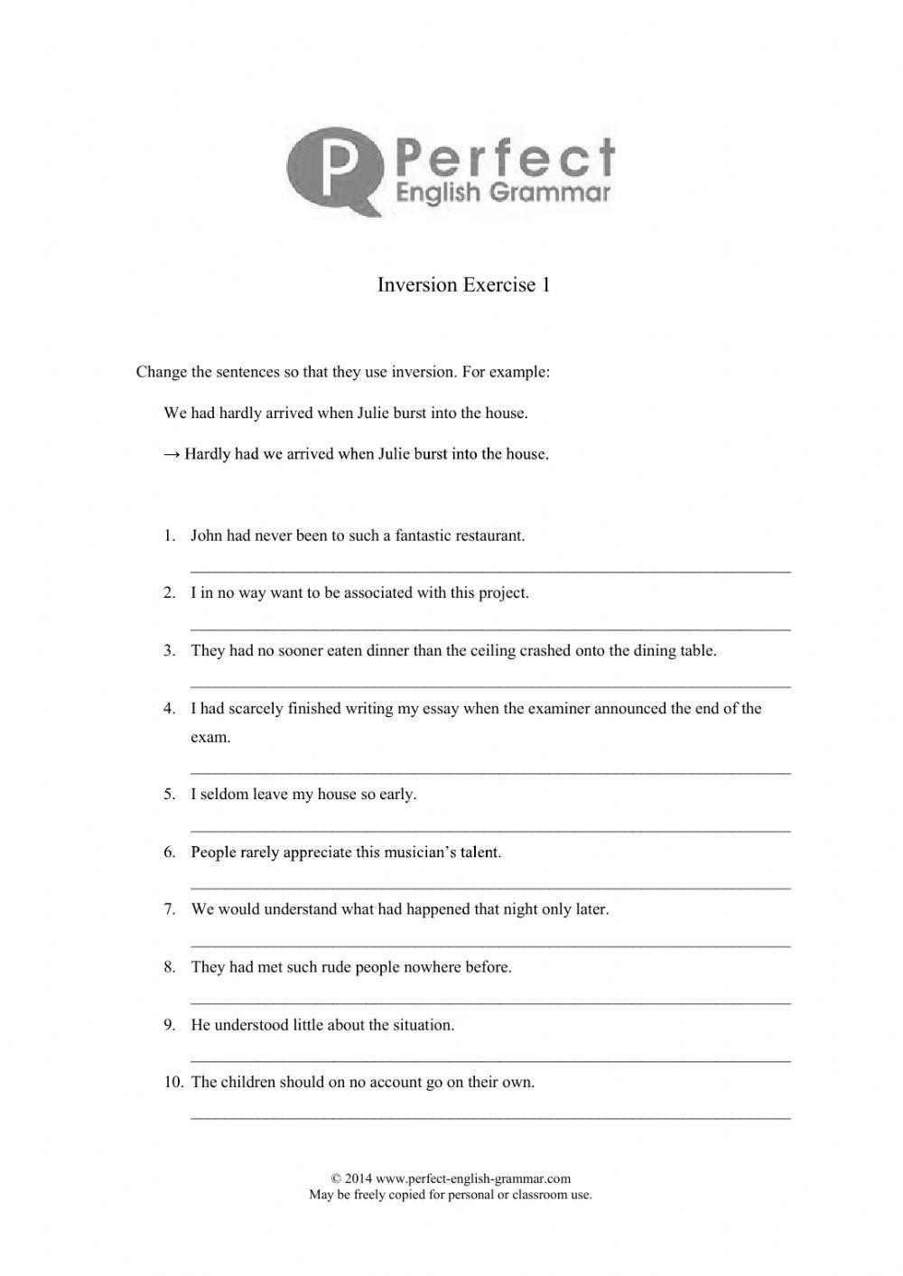 INVERSION FOR EMPHASIS online exercise for | Live Worksheets