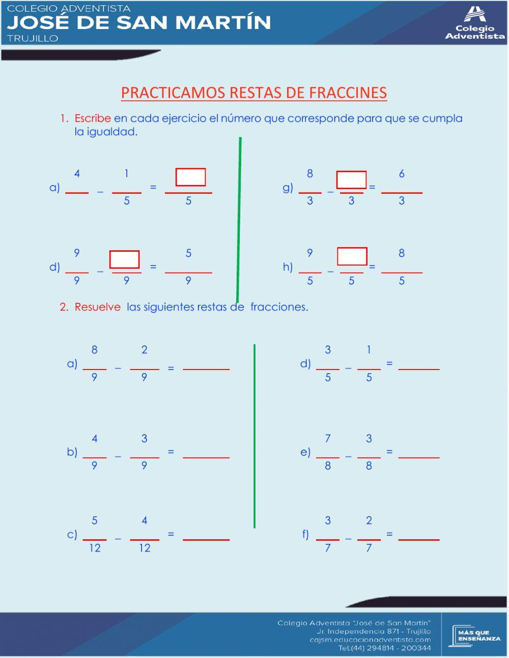 Resta de fracciones