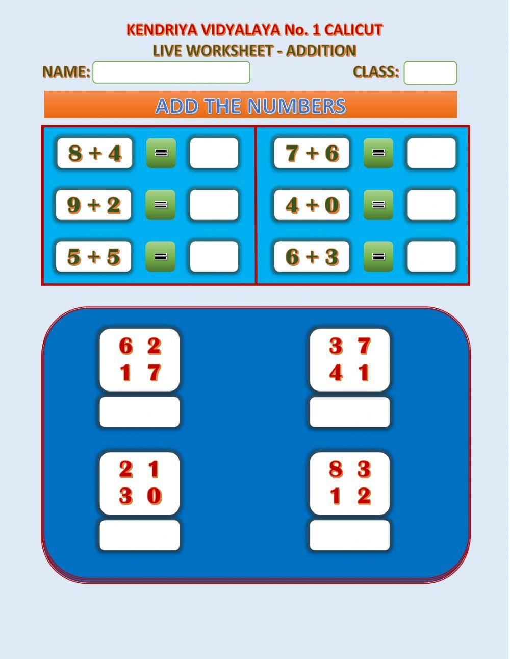 Addition online exercise for 2 live worksheets
