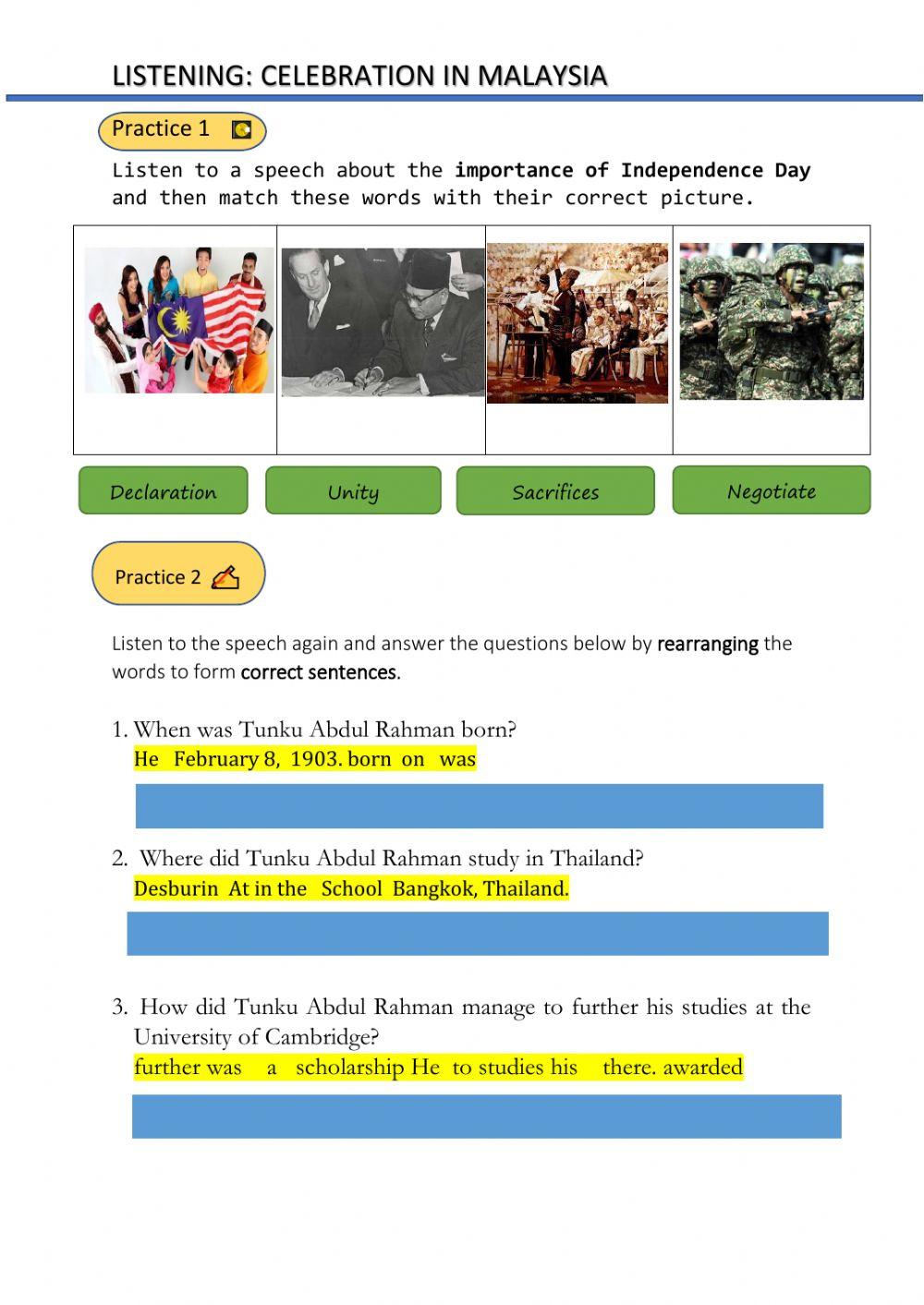 Listening: Malaysia Independence Day